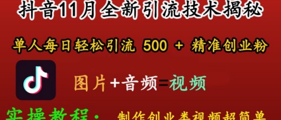 抖音11月全新引流技术，图片+视频 就能轻松制作创业类视频，单人每日轻松引流500+精准创业粉