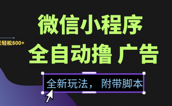 微信小程序挂机刷广告新玩法，全新的操作模式，新手一天轻松800+【附带脚本】
