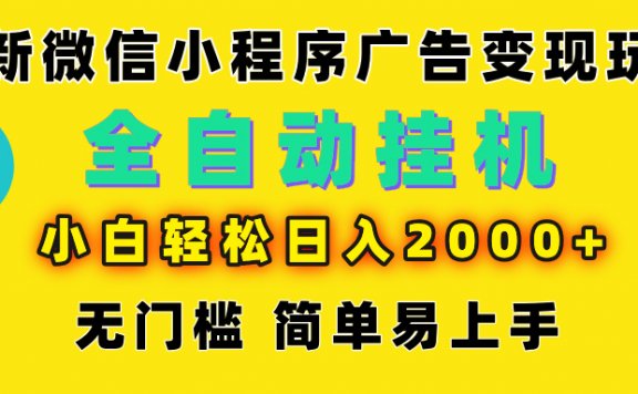 微信小程序，广告变现最新玩法，全自动挂机的模式，小白也能轻松日入2000+