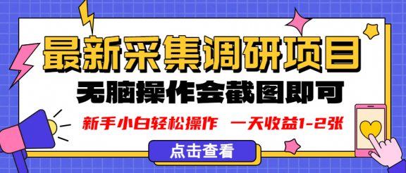 新版采集调研项目,截图上传即可,无脑操作,日收益1-2张